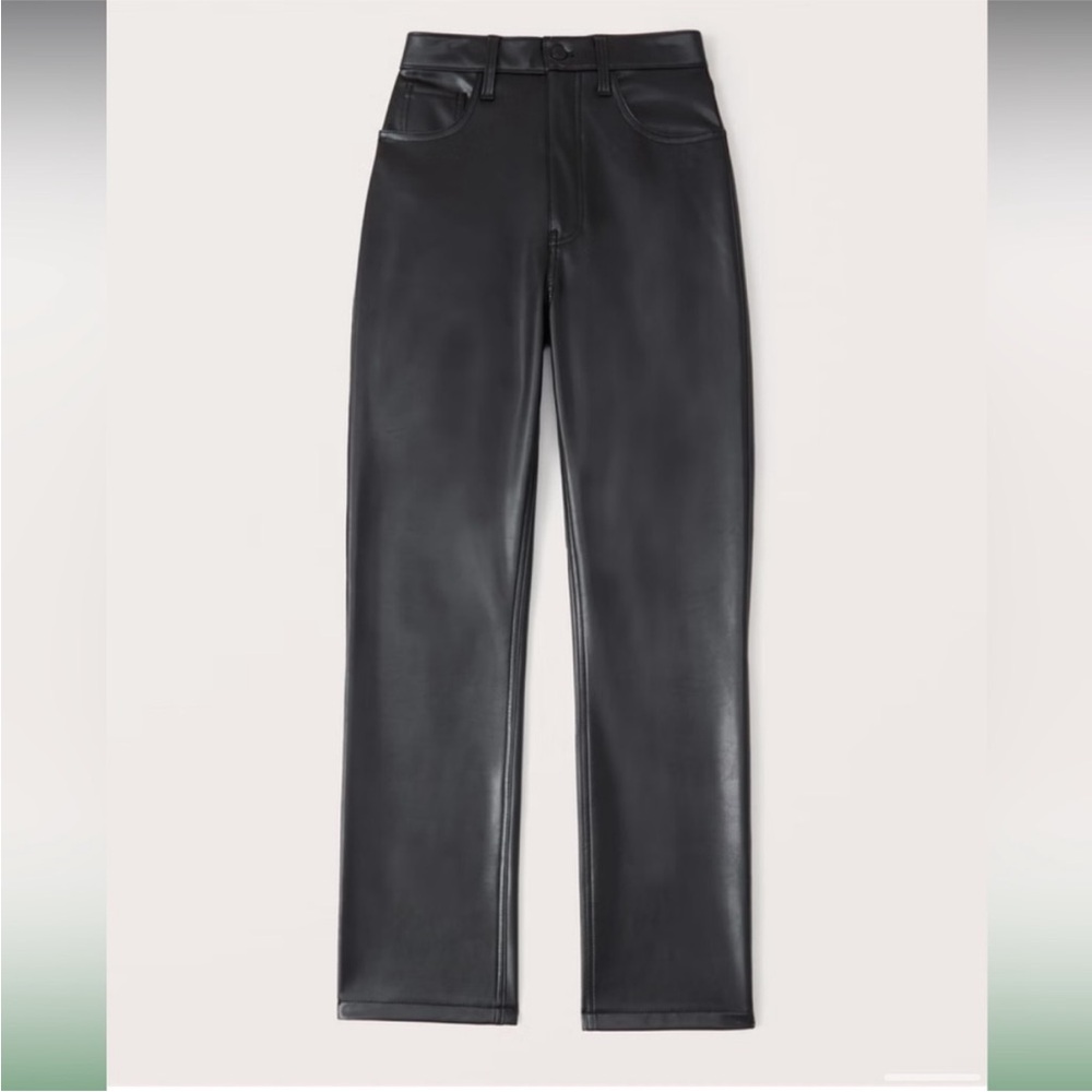 Abercrombie & Fitch the 90’s Straight Ultra High Rise Black Vegan Leather Pants - Picture 3 of 10